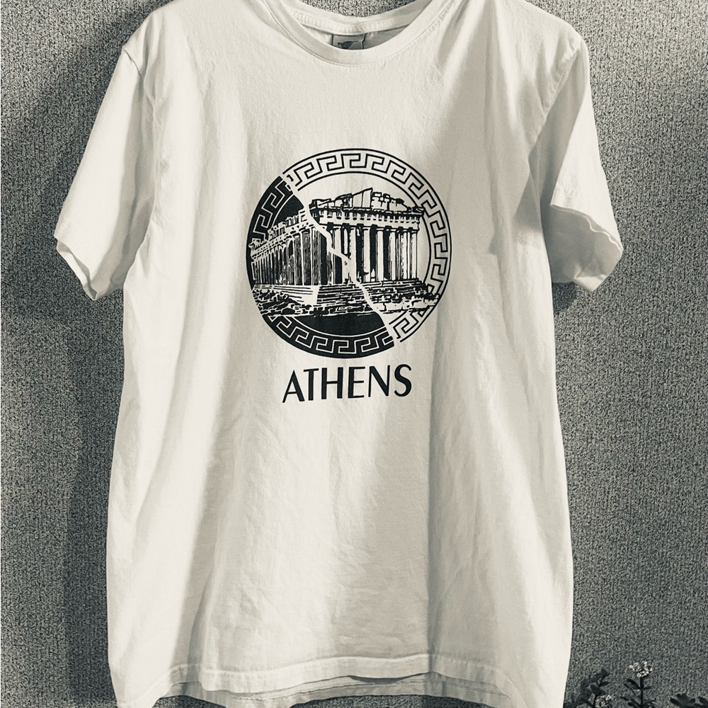 White‎ Short Sleeve Tee with Athens Graphic